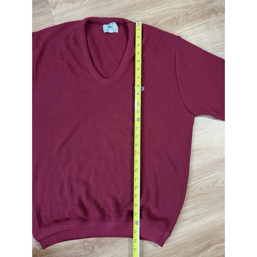 Izod Lacoste Sweater Red XL Pullover V Neck Blue Alligator Vintage USA ILGWU - Picture 7 of 7